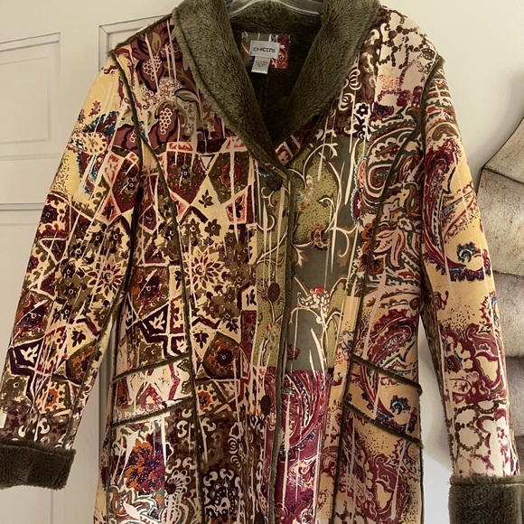 Chico's Multicolor Patterned Faux Fur lined COAT! 🍁🍁🍁 - Picture 1 of 6